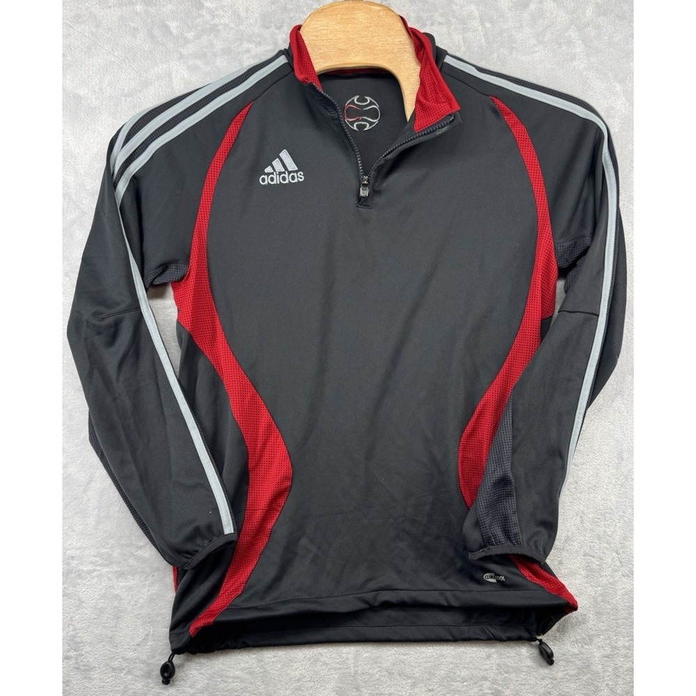 Vintage Adidas 1/4‎ Zip Track Jacket Soccer Gray 3-Stripe Men's Size S READ